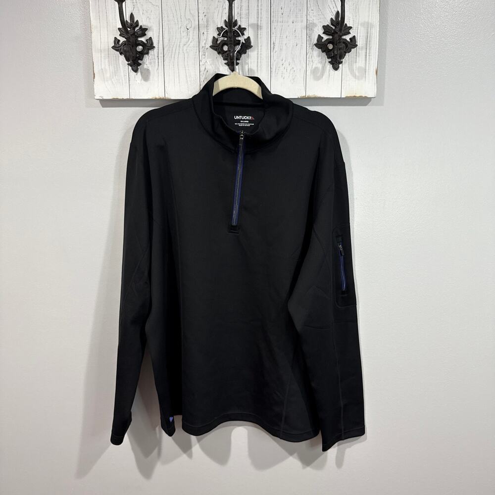 UNTUCKit Mazzano Performance Quarter Zip Pullover Black Blue XXL EUC